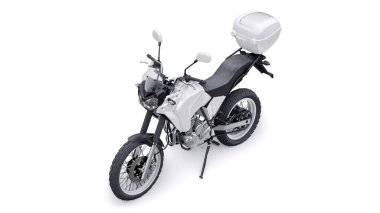 Beyaz hafif turistik dayanıklı motosiklet 3D görüntü.