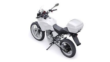 Beyaz hafif turistik dayanıklı motosiklet 3D görüntü.