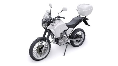 Beyaz hafif turistik dayanıklı motosiklet 3D görüntü.