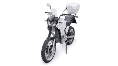 Beyaz hafif turistik dayanıklı motosiklet 3D görüntü.