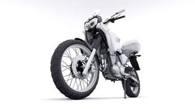 Beyaz hafif turistik dayanıklı motosiklet 3D görüntü.
