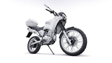 Beyaz hafif turistik dayanıklı motosiklet 3D görüntü.