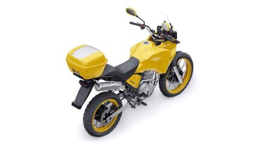 Sarı hafif turistik dayanıklı motosiklet 3D görüntü.