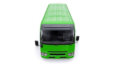 Şehir için küçük yeşil otobüs ve seyahat için banliyö. Tasarım ve reklam için boş gövdeli bir araba. 3d illüstrasyon.