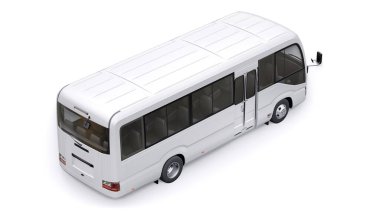 Kentsel ve banliyö için beyaz küçük bir otobüs. Tasarım ve reklam için boş gövdeli bir araba. 3d illüstrasyon.