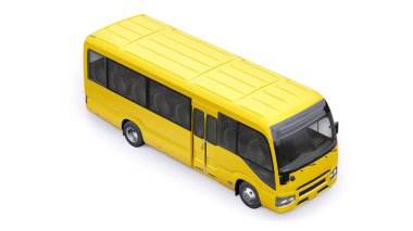 Kentsel ve banliyö için beyaz küçük bir otobüs. Tasarım ve reklam için boş gövdeli bir araba. 3d illüstrasyon.