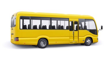 White Small bus for urban and suburban for travel. Car with empty body for design and advertising. 3d illustration.
