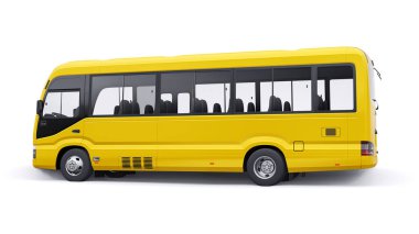 Kentsel ve banliyö için beyaz küçük bir otobüs. Tasarım ve reklam için boş gövdeli bir araba. 3d illüstrasyon.