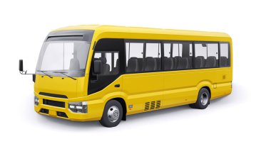 White Small bus for urban and suburban for travel. Car with empty body for design and advertising. 3d illustration.