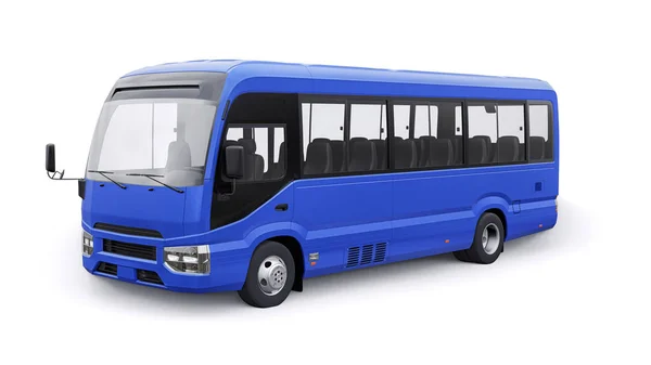 Blue Small Bus Travel Car Empty Body Design Advertising Illustration — Stock Photo, Image