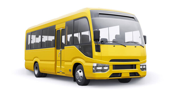 White Small bus for urban and suburban for travel. Car with empty body for design and advertising. 3d illustration.