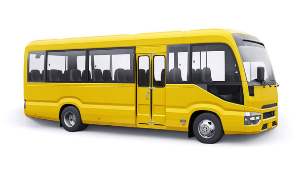 White Small bus for urban and suburban for travel. Car with empty body for design and advertising. 3d illustration.