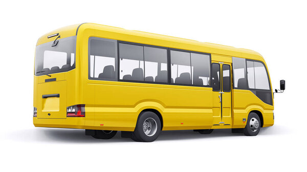White Small bus for urban and suburban for travel. Car with empty body for design and advertising. 3d illustration.