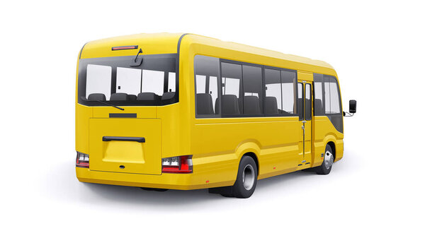 White Small bus for urban and suburban for travel. Car with empty body for design and advertising. 3d illustration.