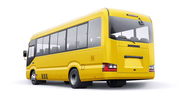 White Small bus for urban and suburban for travel. Car with empty body for design and advertising. 3d illustration.