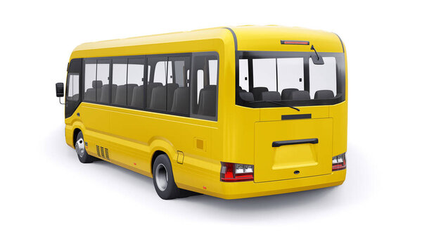 White Small bus for urban and suburban for travel. Car with empty body for design and advertising. 3d illustration.
