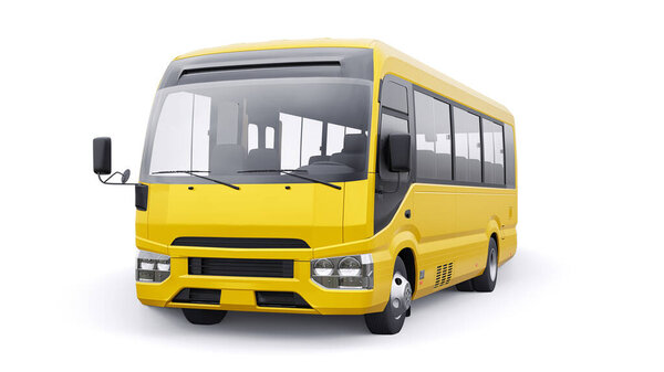 White Small bus for urban and suburban for travel. Car with empty body for design and advertising. 3d illustration.