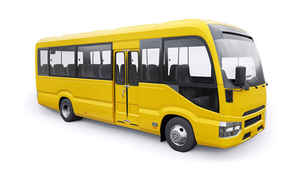 White Small bus for urban and suburban for travel. Car with empty body for design and advertising. 3d illustration.