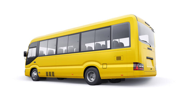 White Small bus for urban and suburban for travel. Car with empty body for design and advertising. 3d illustration.