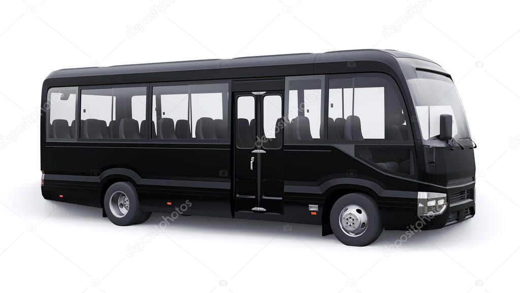 Black Small bus for travel. Car with empty body for design and advertising. 3d illustration.