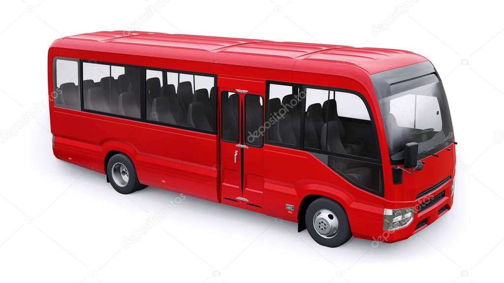 Small bus for urban and suburban for travel. Car with empty body for design and advertising. 3d illustration.