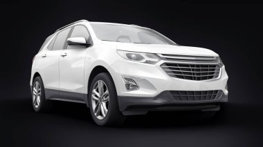 Siyah arka planda bir aile için beyaz, orta ölçekli şehir cipi. 3d oluşturma