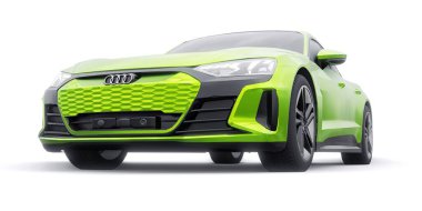 Tula, Rusya. 25 Ocak 2022: Audi E-Tron GT 2021. Birinci sınıf spor sedan. Araba beyaz arka planda izole edilmiş. 3d oluşturma