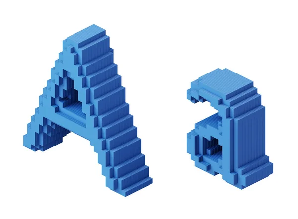 Brev Ett Format Block Pixel Med Blå Kuber Illustration — Stockfoto