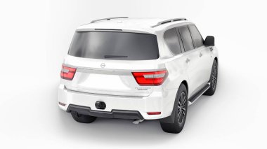 Tula, Rusya. 30 Ocak 2022: Nissan Devriyesi 2021 Beyaz Premium Ailesi SUV beyaz arka planda izole edildi. 3d oluşturma.