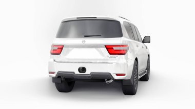 Tula, Rusya. 30 Ocak 2022: Nissan Devriyesi 2021 Beyaz Premium Ailesi SUV beyaz arka planda izole edildi. 3d oluşturma.