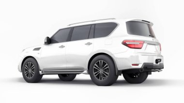 Tula, Rusya. 30 Ocak 2022: Nissan Devriyesi 2021 Beyaz Premium Ailesi SUV beyaz arka planda izole edildi. 3d oluşturma.