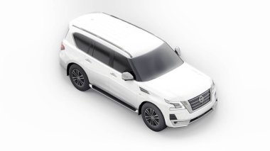 Tula, Rusya. 30 Ocak 2022: Nissan Devriyesi 2021 Beyaz Premium Ailesi SUV beyaz arka planda izole edildi. 3d oluşturma.