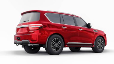 Tula, Rusya. 30 Ocak 2022: Nissan Devriyesi 2021 Kırmızı Premium Ailesi SUV beyaz arka planda izole edildi. 3d oluşturma.