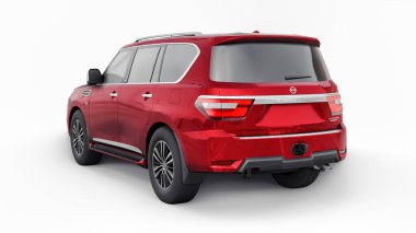 Tula, Rusya. 30 Ocak 2022: Nissan Devriyesi 2021 Kırmızı Premium Ailesi SUV beyaz arka planda izole edildi. 3d oluşturma.