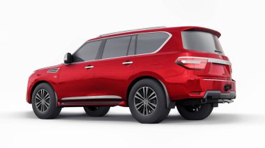 Tula, Rusya. 30 Ocak 2022: Nissan Devriyesi 2021 Kırmızı Premium Ailesi SUV beyaz arka planda izole edildi. 3d oluşturma.