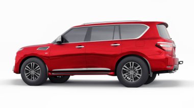 Tula, Rusya. 30 Ocak 2022: Nissan Devriyesi 2021 Kırmızı Premium Ailesi SUV beyaz arka planda izole edildi. 3d oluşturma.
