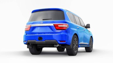Tula, Rusya. 30 Ocak 2022: Nissan Devriyesi 2021 Mavi Premium Ailesi SUV beyaz arka planda izole edildi. 3d oluşturma.