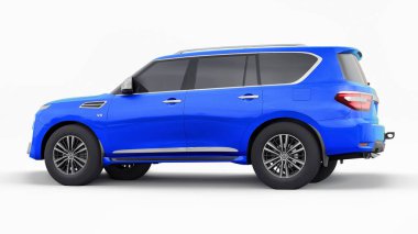 Tula, Rusya. 30 Ocak 2022: Nissan Devriyesi 2021 Mavi Premium Ailesi SUV beyaz arka planda izole edildi. 3d oluşturma.