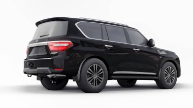 Tula, Rusya. 30 Ocak 2022: Nissan Devriyesi 2021 Siyah Premium Ailesi SUV beyaz arka planda izole edildi. 3d oluşturma.