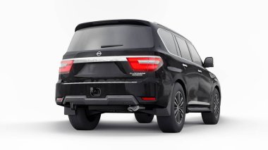 Tula, Rusya. 30 Ocak 2022: Nissan Devriyesi 2021 Siyah Premium Ailesi SUV beyaz arka planda izole edildi. 3d oluşturma.