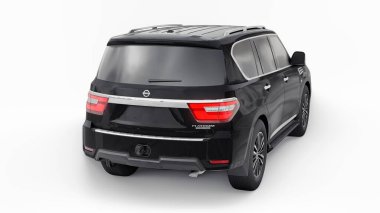 Tula, Rusya. 30 Ocak 2022: Nissan Devriyesi 2021 Siyah Premium Ailesi SUV beyaz arka planda izole edildi. 3d oluşturma.