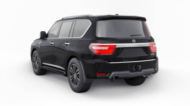 Tula, Rusya. 30 Ocak 2022: Nissan Devriyesi 2021 Siyah Premium Ailesi SUV beyaz arka planda izole edildi. 3d oluşturma.