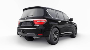 Tula, Rusya. 30 Ocak 2022: Nissan Devriyesi 2021 Siyah Premium Ailesi SUV beyaz arka planda izole edildi. 3d oluşturma.