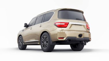 Tula, Rusya. 30 Ocak 2022: Nissan Devriyesi 2021 bej renkli Premium Ailesi SUV beyaz arka planda izole edildi. 3d oluşturma.