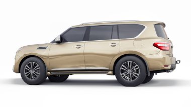 Tula, Rusya. 30 Ocak 2022: Nissan Devriyesi 2021 bej renkli Premium Ailesi SUV beyaz arka planda izole edildi. 3d oluşturma.