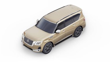 Tula, Rusya. 30 Ocak 2022: Nissan Devriyesi 2021 bej renkli Premium Ailesi SUV beyaz arka planda izole edildi. 3d oluşturma.