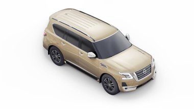 Tula, Rusya. 30 Ocak 2022: Nissan Devriyesi 2021 bej renkli Premium Ailesi SUV beyaz arka planda izole edildi. 3d oluşturma.