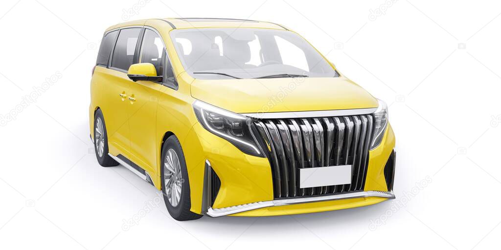 Yellow Minivan family city car. Premium Business Car. 3D illustration.