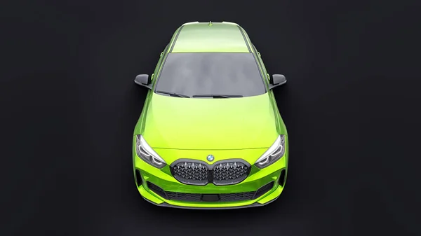 俄罗斯 2022年1月9日 宝马M135I Xdrive 绿色轿车隔离在黑色背景上 3D渲染 — 图库照片