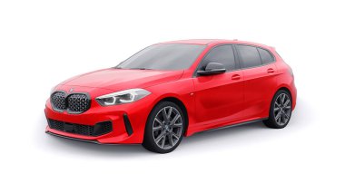 Tula, Russia. January 9, 2022: BMW M135i XDrive. Red car isolated on white background. 3d rendering